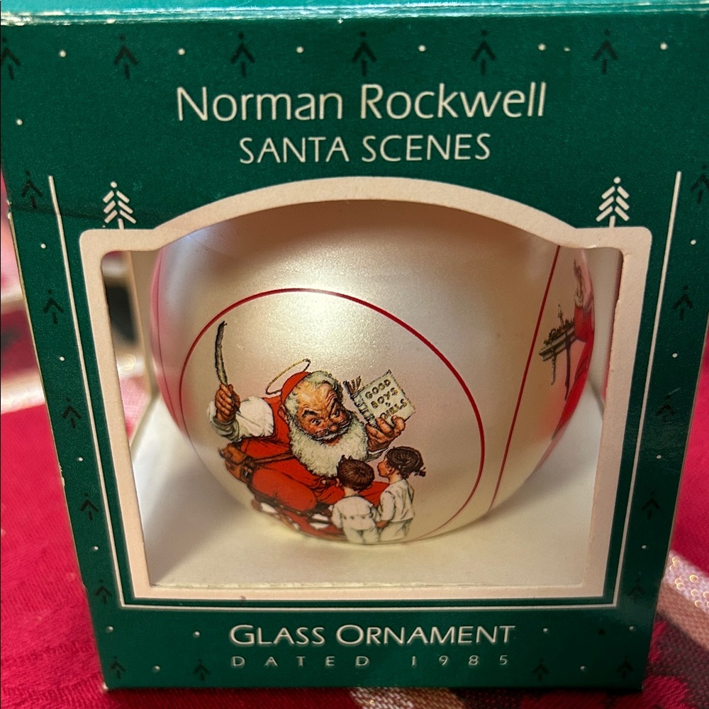 Norman Rockwell Santa Glass Ornament - Red and White dated 1985